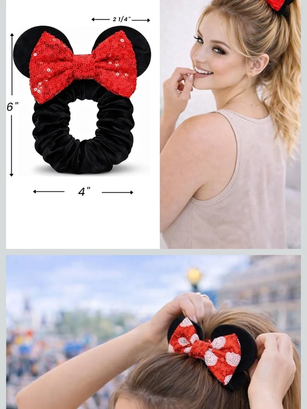 Disney Minnie Scrunchie Hair Tie with Red Polka Dot Bow and Ears